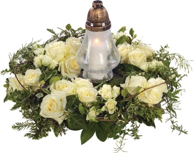 White Rose Wreath and Lantern